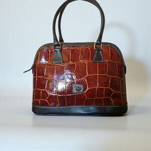 Dooney & Bourke Croco Embossed Leather Domed Satchel Bag Cognac Brown Tmoro VTG